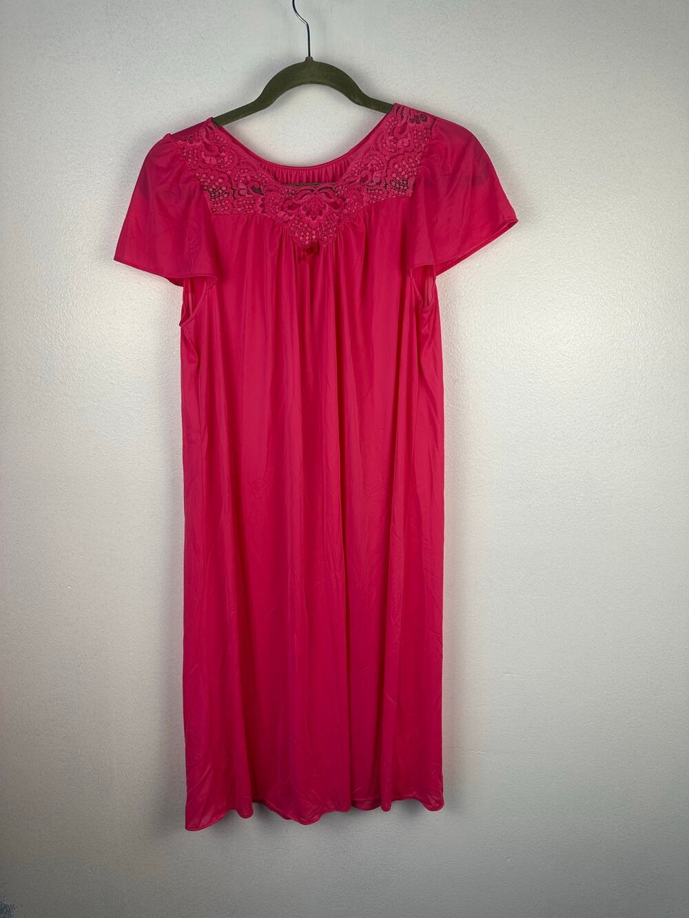 Shadowline Petals short flutter sleeve nightgown in a vibrant pink color small